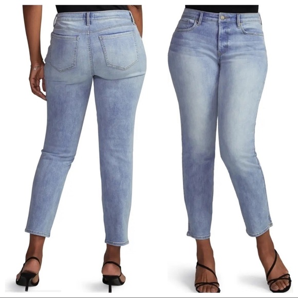 NEW CURVES 360 by NYDJ Side Slit Slim Straight Jeans Ankle Size 12 Short - Picture 1 of 7